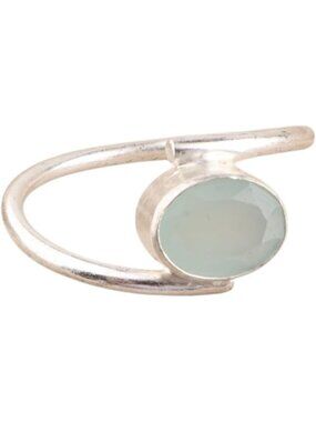 Aqua Chalcedony Elegant 8X6mm Bezel Set Gemstone 925 Silver Statement Ring